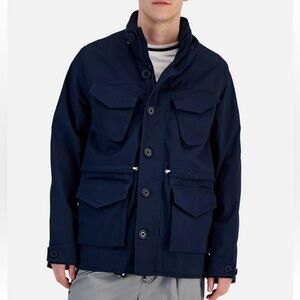 MICHAEL KORS Mens Washed Hooded Military Field Jacket Blue Navy Size Medium